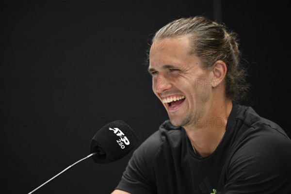 Press conference, PK, portrait, Alexander Zverev GER, laughs, Tennis, ATP 250, BOSS Open 2025, Stuttgart, Baden-Württemberg, Germany