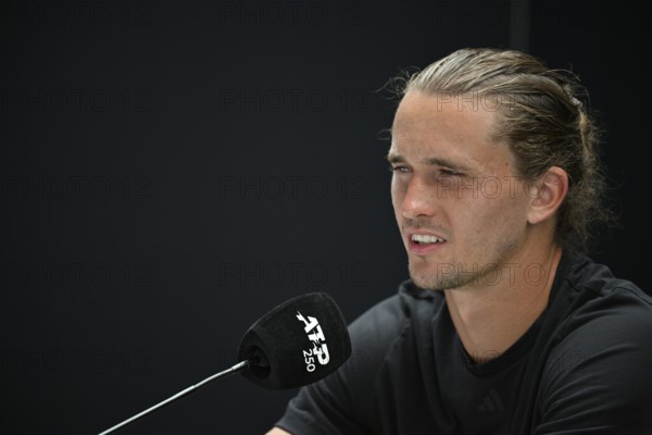 Press conference, PK, portrait, Alexander Zverev GER, angry, angry, gesture, gesture, tennis, ATP 250, BOSS Open 2025, Stuttgart, Baden-Württemberg, Germany