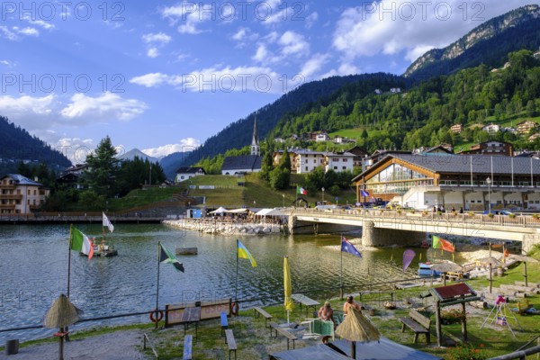 Alleghe on Lago di Alleghe, Belluno, Dolomites, Veneto, Italy
