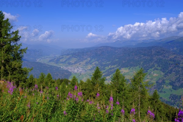 On the Helm, view of the Puster Valley, Sesto, Dolomites, Puster Valley, South Tyrol, Italy