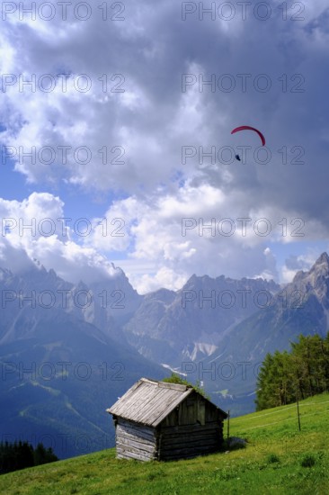 Mountain huts on the Helm, Sesto, Dolomites, Val Pusteria, South Tyrol, Italy