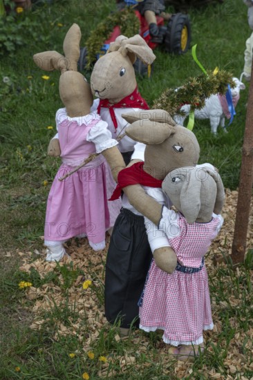 Easter bunnies made by kindergarten children, Leinburg, Middle Franconia, Bavaria, Germany