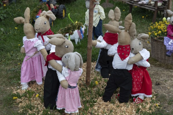 Easter bunnies made by kindergarten children, Leinburg, Middle Franconia, Bavaria, Germany