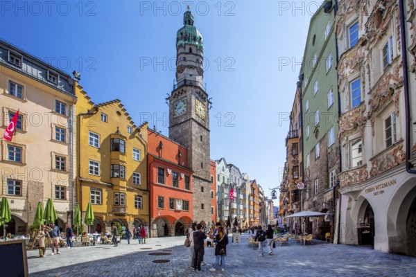 Herzog-Friedrich-Strasse with the city tower in the old town, Innsbruck, Inntal, Tyrolean Alps, Tyrol, Austria