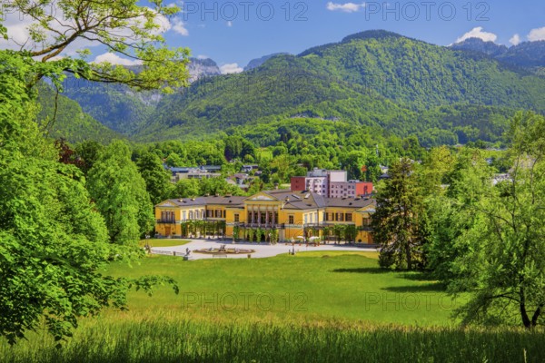Imperial park with imperial villa in spring, Bad Ischl, Trauntal, Salzkammergut, Upper Austria, Austria