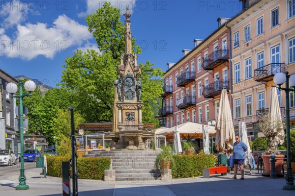 Franz-Carl-Fountain at Schröpferplatz, Bad Ischl, Trauntal, Salzkammergut, Upper Austria, Austria