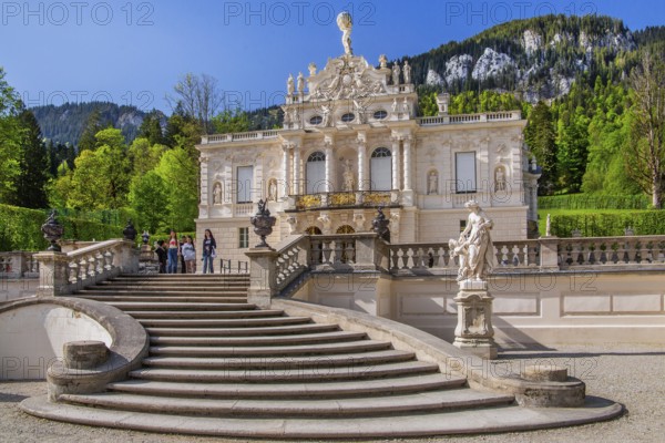 Portal of Linderhof Castle, municipality of Ettal, Ammergau Alps, Ammertal, Upper Bavaria, Bavaria, Germany