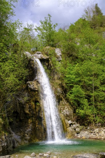 Cascata d'Ampola, waterfall near Storo, on the river Palvico, Trentino, Italy