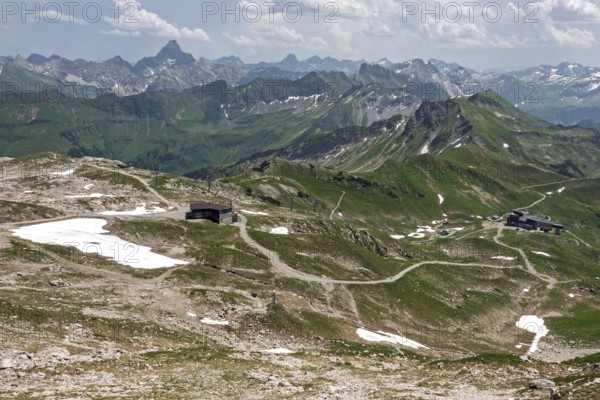 View of the Allgäu Alps from the Nebelhorn, Hochvogel in the background, Oberstdorf, Oberallgäu, Allgäu, Bavaria, Germany
