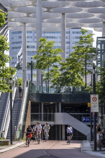 Entrance and exit to the central bicycle car park at Stationsplein, the largest bicycle car park in the world with over 13, 000 parking spaces on 3 floors, directly under the central station, Utrecht Centraal, Netherlands