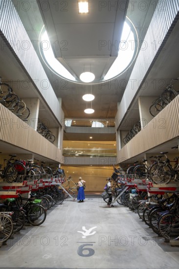 Central bicycle car park at Stationsplein, the largest bicycle car park in the world with over 13, 000 parking spaces on 3 floors, directly below the central station, Utrecht Centraal, Netherlands