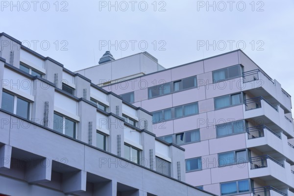 Modern building with blue and pink façade, Freiburg im Breisgau, Black Forest, Baden-Württemberg, Germany