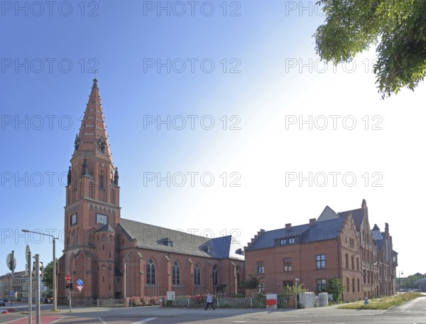 Neo-Gothic St Peter and Paul Church and St Joseph's Day Clinic Hospital, Clinic, Brick Church, Dessau, Dessau-Roßlau, Saxony-Anhalt, Germany