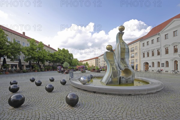 Fountain by Frank Schönemann 2007, modern art, spheres, artisan fountain, town hall square, Zerbster Straße, Dessau, Dessau-Roßlau, Saxony-Anhalt, Germany