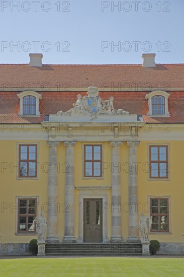 Portal of the Rococo Castle, Mosigkau, Dessau-Wörlitz Garden Kingdom, Dessau-Roßlau, Saxony-Anhalt, Germany