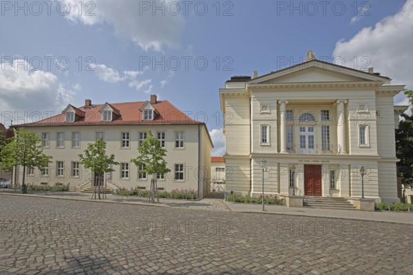 Neoclassical Carl-Maria-Von-Weber theatre and historic residential building, opera house, Schlossstraße, Bernburg, Saxony-Anhalt, Germany