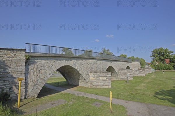 Historic Waldau Flood Bridge built in 1787, stone arch bridge, Waldau, Bernburg, Saxony-Anhalt, Germany