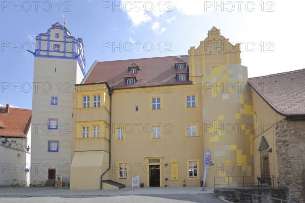 Renaissance castle with museum and Blue Tower, inner courtyard, Bernburg, Saxony-Anhalt, Germany