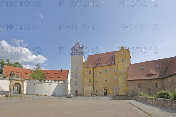 Renaissance castle with museum and Blue Tower, inner courtyard with archway, Bernburg, Saxony-Anhalt, Germany