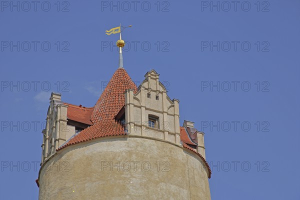 Owl mirror tower, spire, detail, clipping, castle, Bernburg, Saxony-Anhalt, Germany