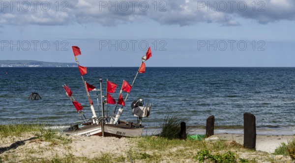 Wooden boats on the beach at Binz, Rügen, Mecklenburg-Western Pomerania, Germany