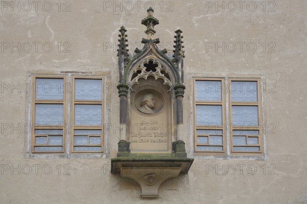 Memorial to Martin Luther, relief, inner courtyard, Augusteum, Luther House, Luther city Wittenberg, Fläming, Saxony-Anhalt, Germany