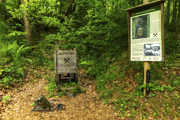 GEO nature park Park Frau Holle Land am Meissner, former Johannisstollen with coal mining since 1595, mining, Glück auf, low mountain range, legendary figure, home of the fairy tale, Kassel district, Fulda Werra Bergland, Germany