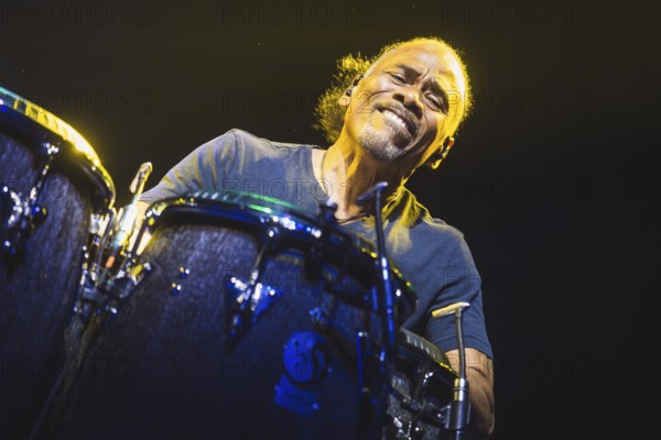 Paoli Mejías, percussionist of Santana live on Oneness Tour 2025 at the Uber Arena in Berlin on 13 June 2025