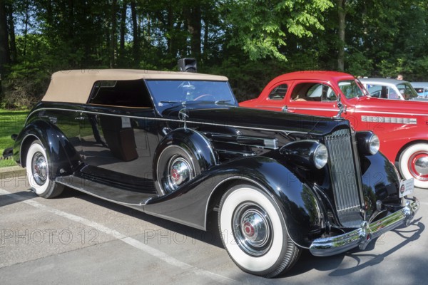 Grosse Pointe Shores, Michigan - The 1937 Packard Twelve 1508 Rollston convertible was on display for the media preview of the annual Eyes on Design auto show