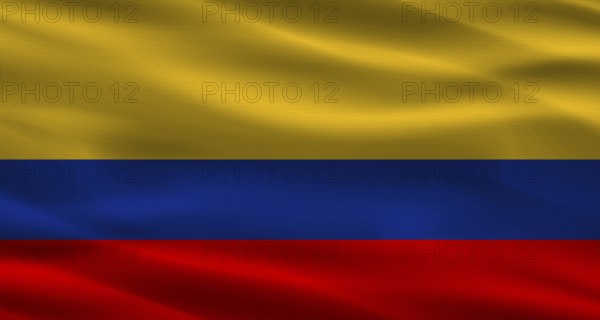Colombian flag with fabric texture. Realistic flag of Colombia waving
