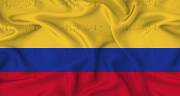 Realistic Colombia flag waving. Close up of flag of Colombia with cloth texture