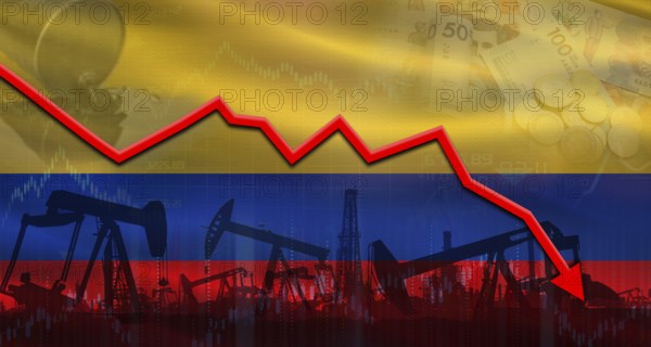 Fall oil price with flag of Portugal on economic chart. Petrol crisis with Portugal flag on financial graph