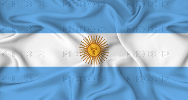 Realistic Argentina flag waving. Close up of flag of Argentina with cloth texture