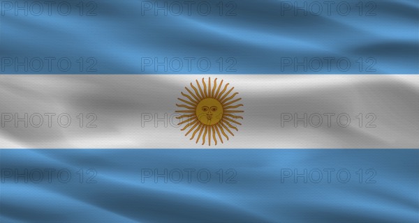 Argentinian flag with fabric texture. Realistic flag of Argentina waving