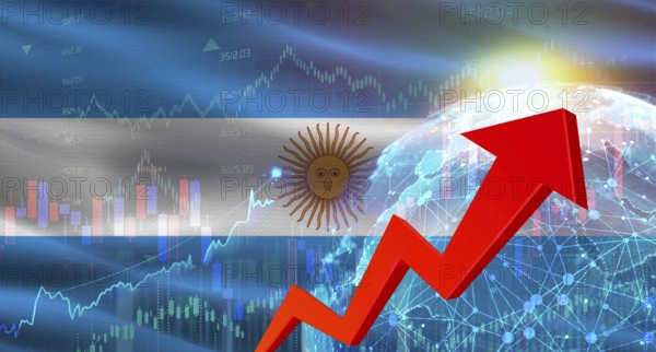Global financial growth with Argentina flag. Financial growth with Argentina flag on economic background