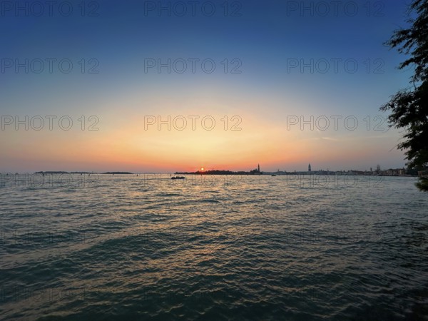 View over the lagoon to Venice, lagoon city of Venice, Veneto, Italy