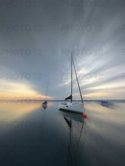 Evening atmosphere, sailing boats on Lake Starnberg, zoom effect, Bavaria, Germany