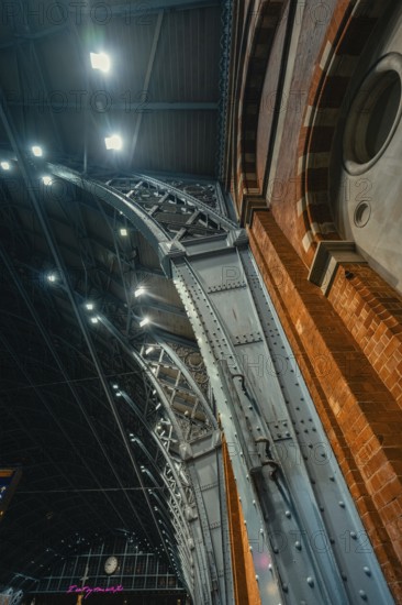 Detailed view of an architectural arch made of steel and brick with industrial flair, London, United Kingdom, World