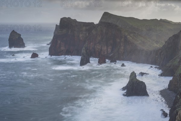 Long exposure of rock formations in the Atlantic Ocean, volcanic peninsula, Ponta de São Lourenço, Ponta de Sao Lourenco, rocky coast, Punta de San Lorenzo, Madeira, Portugal