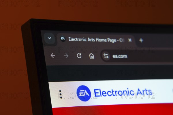 Dhaka, Bangladesh- 02 June 2025: Close-up of a computer screen displaying the Electronic Arts web interface in dark mode