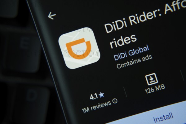 Dhaka, Bangladesh- 27 July 2025: DiDi Rider app from Google Playstore is displayed on a smartphone screen