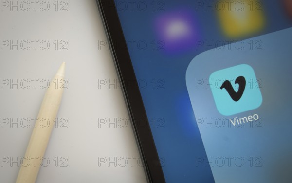 Dhaka, Bangladesh- 17 March 2025: A close up of an iPad screen displaying the Vimeo app