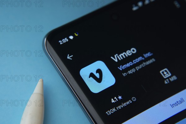 Dhaka, Bangladesh- 17 March 2025: The Vimeo app from Google Playstore is displayed on a smartphone screen