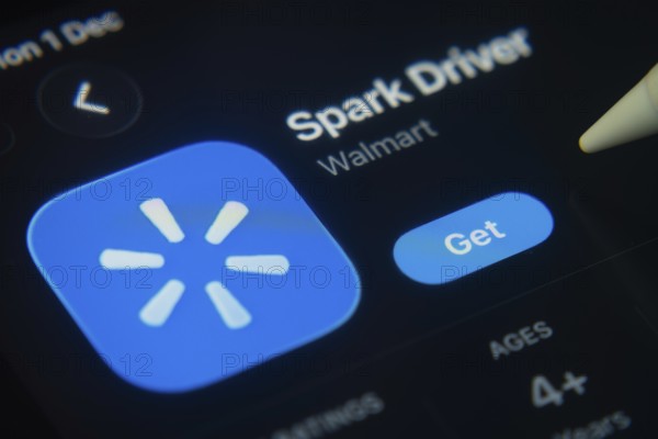 Dhaka, Bangladesh- 01 Dec 2025: A close-up of the Walmart Spark Driver app icon in the App Store on an iPad screen