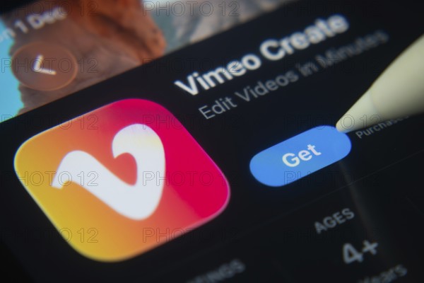 Dhaka, Bangladesh- 01 Dec 2025: A close-up of the Vimeo Create app icon in the App Store on an iPad screen