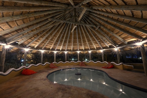 Planet Baobab swimming pool, lodge near the village of Gweta, Makgadikgadi Pans National Park, Central District, Botswana