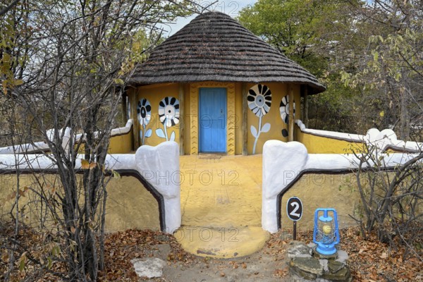 Round cabin, guest accommodation, Planet Baobab, lodge near the village of Gweta, Makgadikgadi Pans National Park, Central District, Botswana