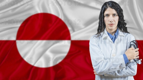 Greenlandic national health system, Medical professional on Greenland flag background