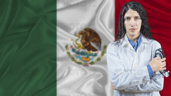 Mexican national health system, Medical professional on Mexico flag background