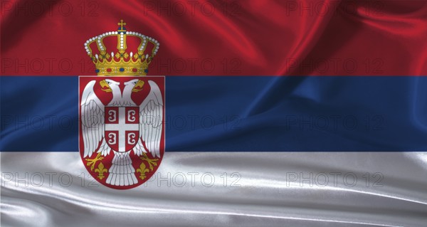 National flag of Serbia with cloth texture. Serbia flag with realistic texture background